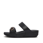 LULU Bold Crystal Two-Bar Slides - All Black