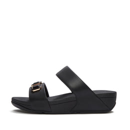 LULU Bold Crystal Two-Bar Slides - All Black
