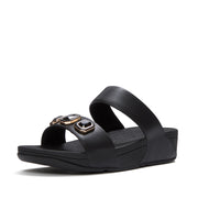 LULU Bold Crystal Two-Bar Slides - All Black