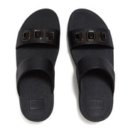 LULU Bold Crystal Two-Bar Slides - All Black