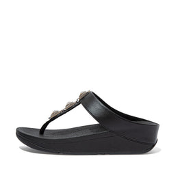 FINO Crystal Lock Toe-Post Sandals - All Black