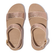 LULU Crinkled-Shimmer Back-Strap Sandals