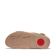 LULU Crinkled-Shimmer Back-Strap Sandals