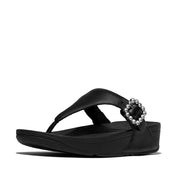 LULU Crystal-Buckle Leather Toe-Post Sandals