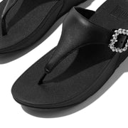 LULU Crystal-Buckle Leather Toe-Post Sandals