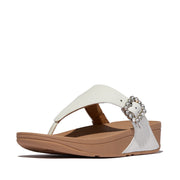 LULU Crystal-Buckle Leather Toe-Post Sandals