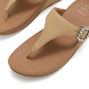 LULU Crystal-Buckle Leather Toe-Post Sandals
