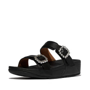 LULU Crystal-Buckle Leather Slides