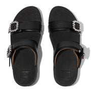 LULU Crystal-Buckle Leather Slides