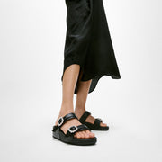 LULU Crystal-Buckle Leather Slides