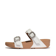LULU Crystal-Buckle Leather Slides