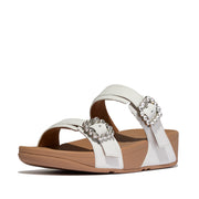 LULU Crystal-Buckle Leather Slides