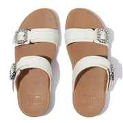 LULU Crystal-Buckle Leather Slides