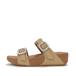 LULU Crystal-Buckle Leather Slides