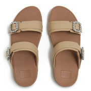 LULU Crystal-Buckle Leather Slides