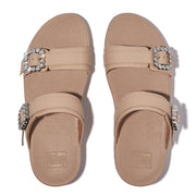 LULU Crystal-Buckle Leather Slides