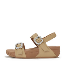 LULU Crystal-Buckle Leather Back-Strap Sandals