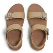 LULU Crystal-Buckle Leather Back-Strap Sandals