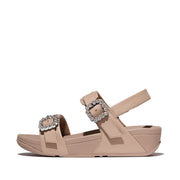 LULU Crystal-Buckle Leather Back-Strap Sandals
