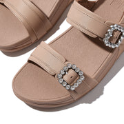 LULU Crystal-Buckle Leather Back-Strap Sandals