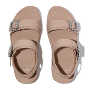 LULU Crystal-Buckle Leather Back-Strap Sandals