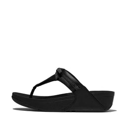 LULU Glitz-Bow Leather Toe-Post Sandals