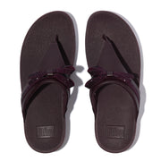 LULU Glitz-Bow Leather Toe-Post Sandals