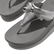 LULU Glitz-Bow Leather Toe-Post Sandals