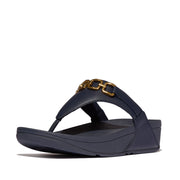 LULU Square-Chain Leather Toe-Post Sandals