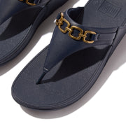 LULU Square-Chain Leather Toe-Post Sandals