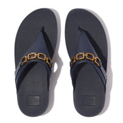 LULU Square-Chain Leather Toe-Post Sandals