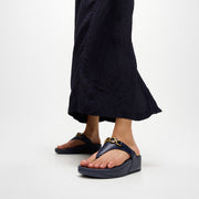 LULU Square-Chain Leather Toe-Post Sandals