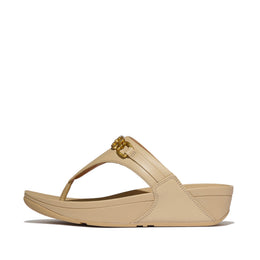 LULU Square-Chain Leather Toe-Post Sandals