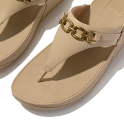 LULU Square-Chain Leather Toe-Post Sandals