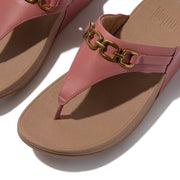 LULU Square-Chain Leather Toe-Post Sandals