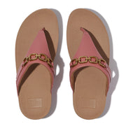 LULU Square-Chain Leather Toe-Post Sandals