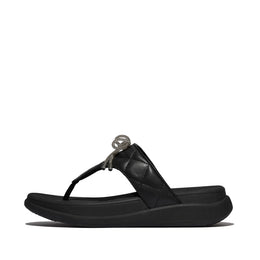 F-MODE Go Crystal-Bow Quilted Toe-Post Sandals