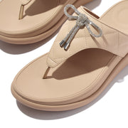 F-MODE Go Crystal-Bow Quilted Toe-Post Sandals