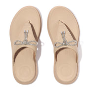 F-MODE Go Crystal-Bow Quilted Toe-Post Sandals