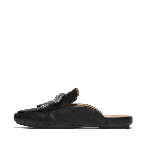 DELICATO Crystal-Bow Quilted-Leather Mules