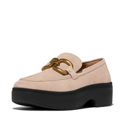 F-LUMA Square-Chain Suede Demi-Wedge Loafers