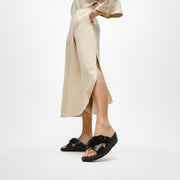 LULU Beaded-Chain Leather Cross Slides