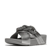 LULU Beaded-Chain Leather Cross Slides