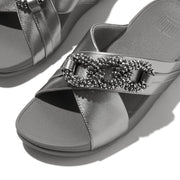 LULU Beaded-Chain Leather Cross Slides