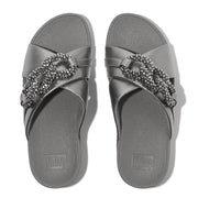LULU Beaded-Chain Leather Cross Slides