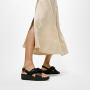 LULU Beaded-Chain Leather Back-Strap Sandals