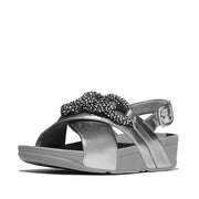 LULU Beaded-Chain Leather Back-Strap Sandals