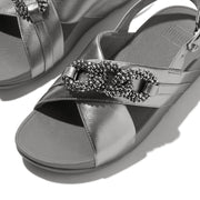 LULU Beaded-Chain Leather Back-Strap Sandals