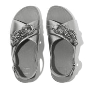 LULU Beaded-Chain Leather Back-Strap Sandals
