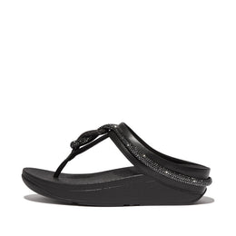 FINO Crystal-Cord Leather Toe-Post Sandals - Black